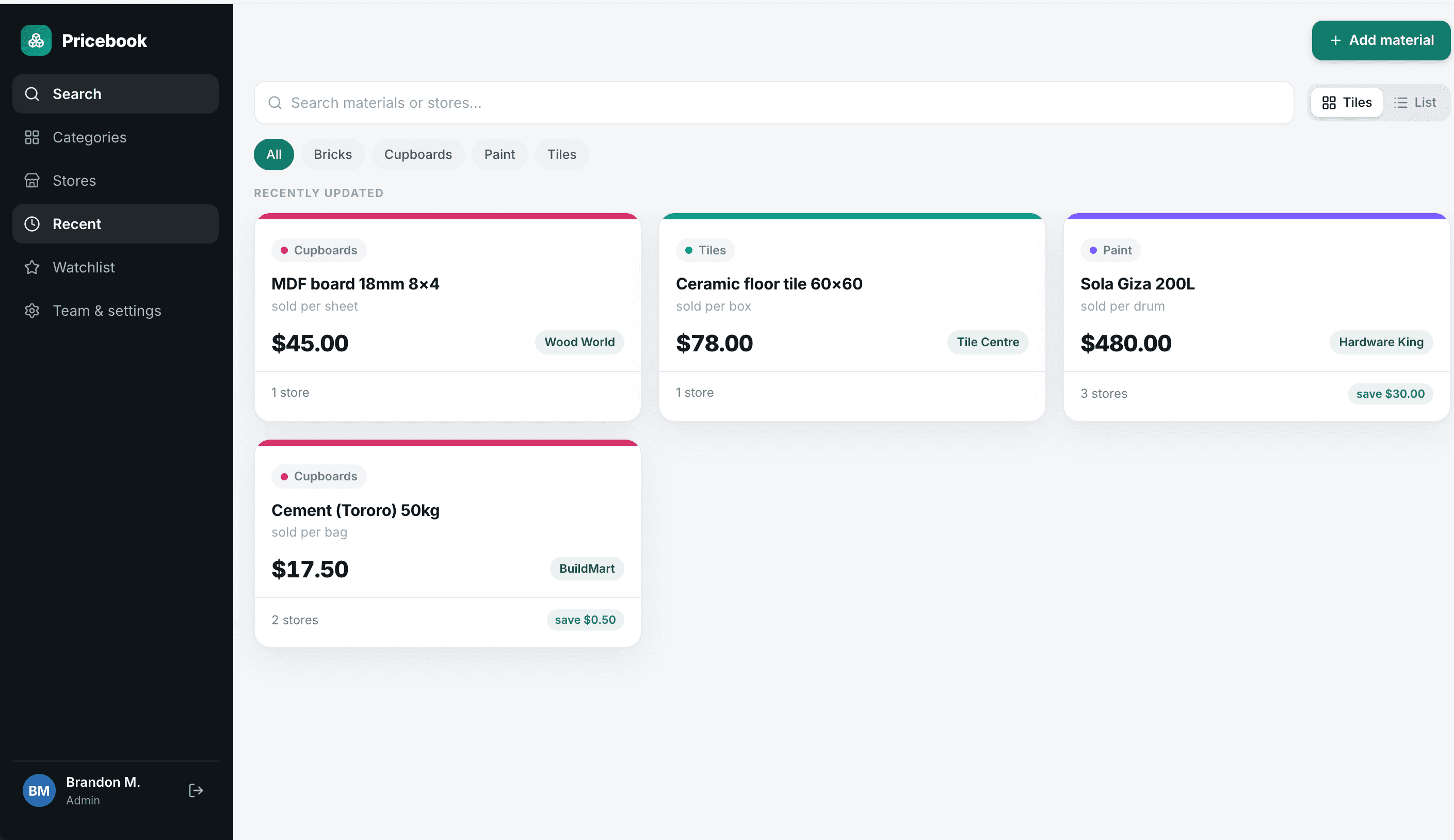 Pricebook screenshot